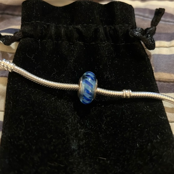 Pandora Blue Striped Murano Glass Charm Style #790611 - Picture 1 of 3
